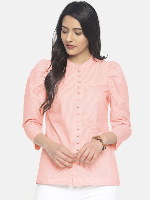 

CODE by Lifestyle Women Coral Pink & White Striped Shirt Style Top
