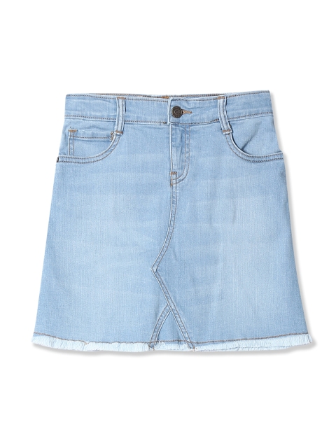 

Cherokee Girls Blue Solid Denim A-Line Skirt