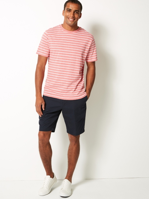 

Marks & Spencer Men Pink & White Striped Round Neck T-shirt