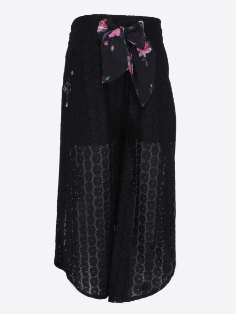 

CUTECUMBER Girls Black Smart Regular Fit Self Design Culottes