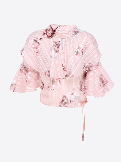 

CUTECUMBER Girls Peach-Coloured Printed Cape Top