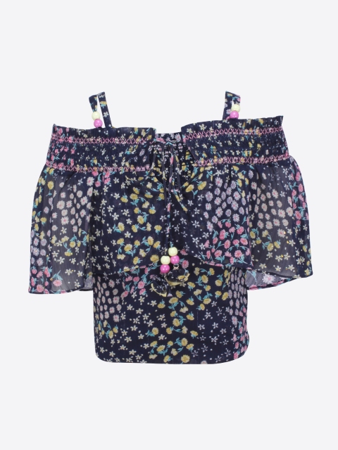

CUTECUMBER Girls Navy Blue Printed Top