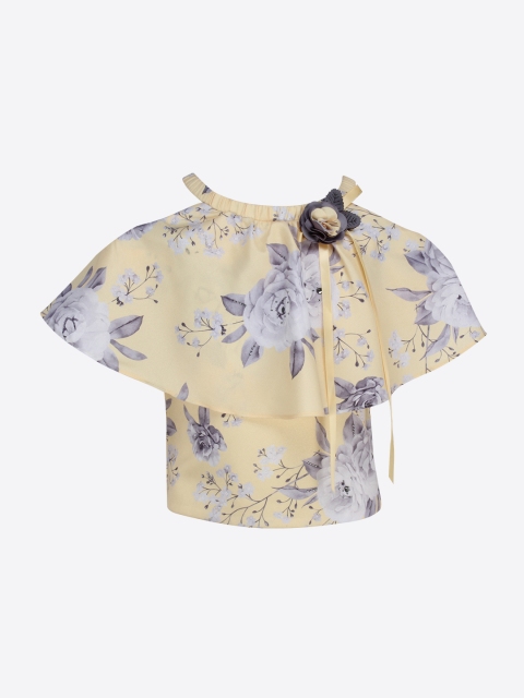 

CUTECUMBER Girls Yellow & Grey Printed Cape Top