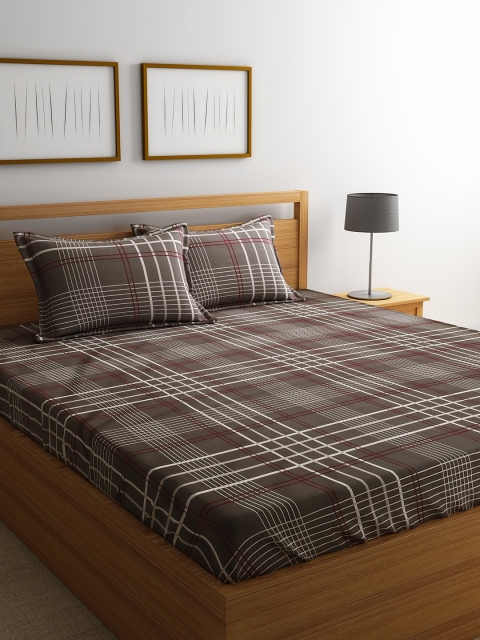 

URBAN DREAM Brown & Red Geometric 210 TC Cotton 1 Queen Bedsheet with 2 Pillow Covers