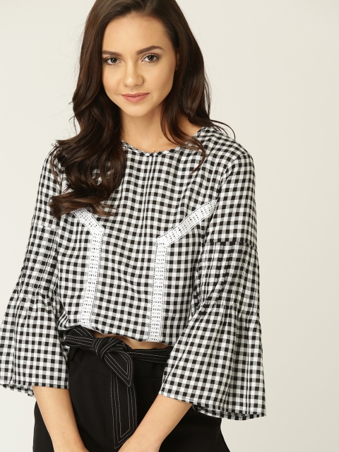 

ESPRIT Women Black & White Checked Top