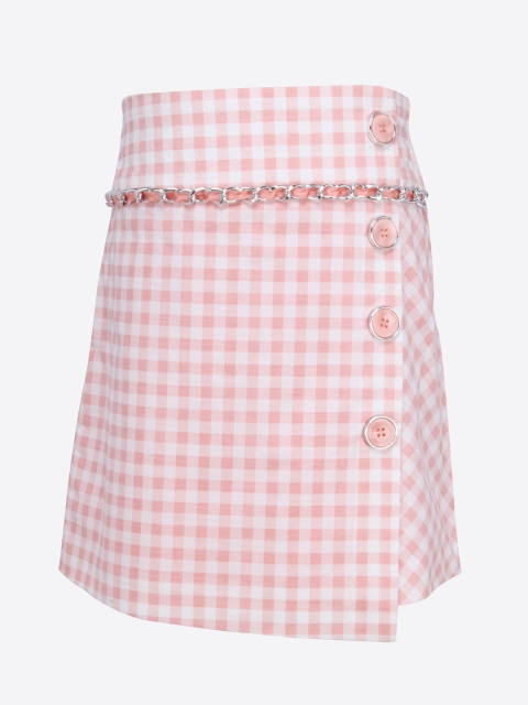 

CUTECUMBER Girls Pink & White Checked Wrap Skirt