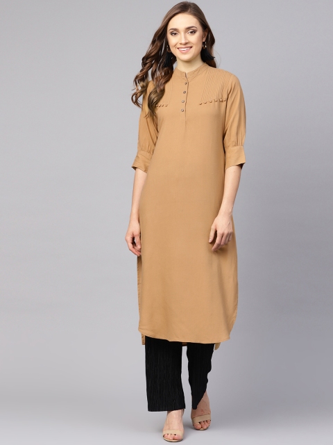 

Ives Women Beige Solid Straight Kurta