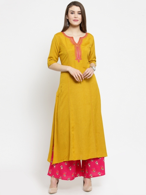 

Varanga Women Mustard Yellow Embroidered Kurta with Palazzos