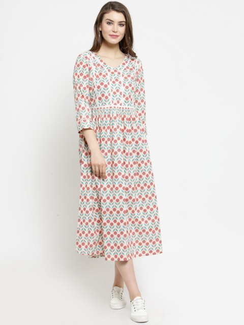 

Varanga Women White Floral Print A-Line Dress