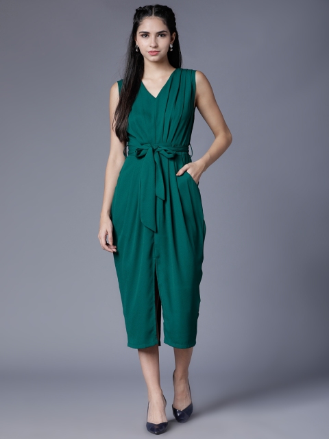 

Tokyo Talkies Women Green Solid Sheath Dress