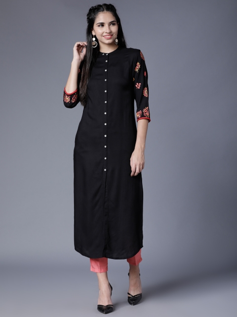 

Vishudh Women Black Printed Straight Kurta