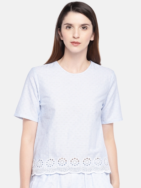 

Cottonworld Women Blue Self Design Top