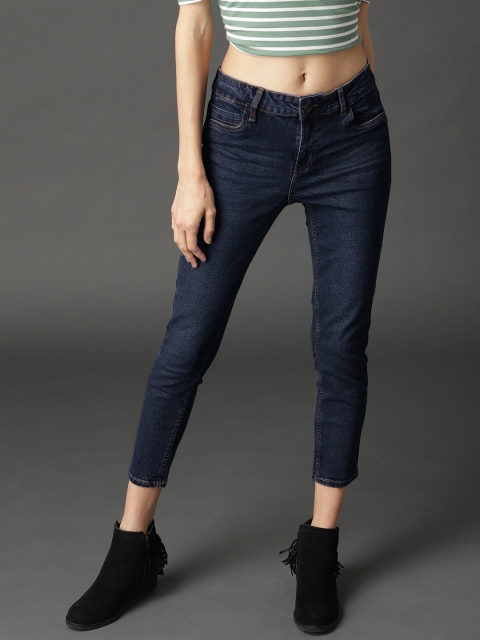 

Roadster Women Navy Blue Skinny Fit Mid-Rise Clean Look Stretchable Cropped Jeans