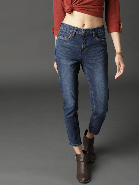

Roadster Women Navy Blue Skinny Fit Mid-Rise Clean Look Stretchable Cropped Jeans