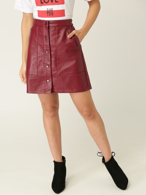

HERE&NOW Women Maroon Solid Mini A-Line Skirt