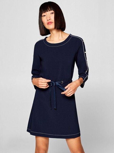 

ESPRIT Women Navy Blue Solid A-Line Dress