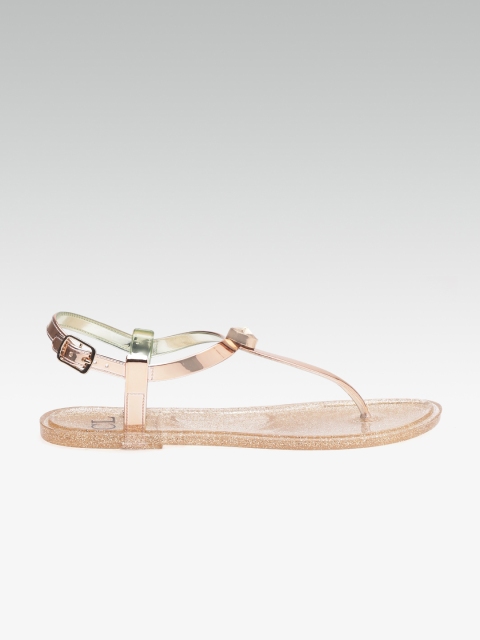 

Carlton London Women Rose Gold-Toned Solid T-Strap Flats