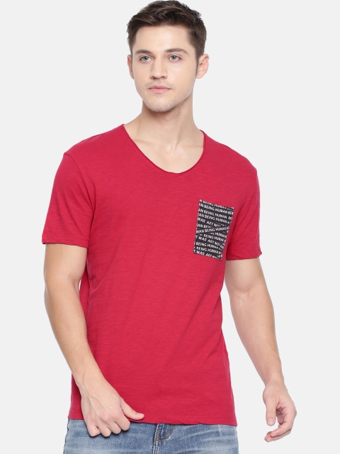 

Being Human Clothing Men Maroon Printed V-Neck T-shirt