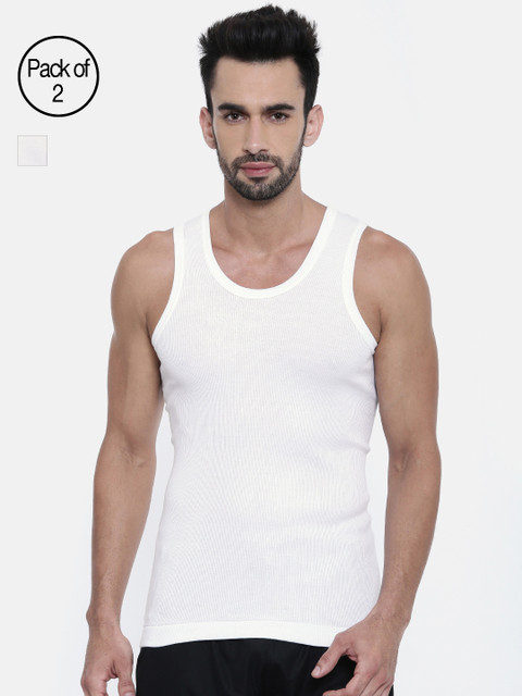 

DIXCY SCOTT Men Pack of 2 Innerwear Vests K1-PR40326, White