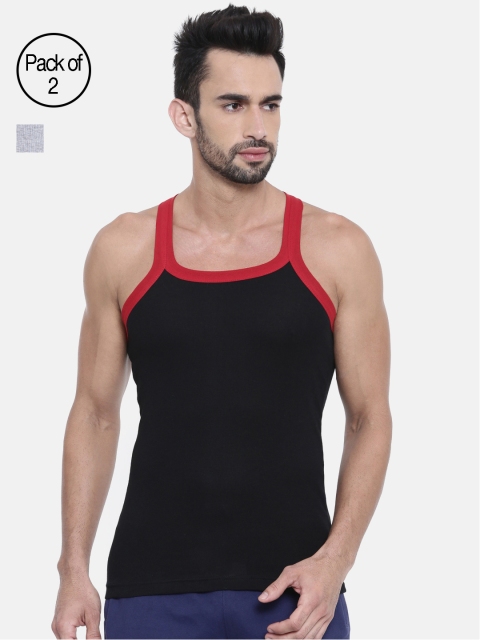 

DIXCY SCOTT Men Pack of 2 Innerwear Vests K1-PR44917, Black
