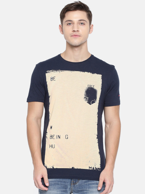 

Being Human Clothing Men Navy Blue Printed Round Neck T-shirt