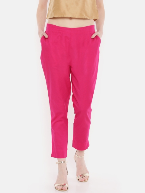 

De Moza Women Pink Straight Fit Solid Cropped Cigarette Trousers