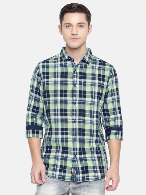 

Being Human Men Green & Blue Regular Fit Checked Casual Shirt