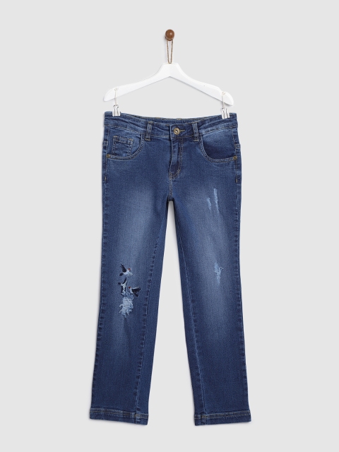 

YK Girls Blue Regular Fit Mid-Rise Mildly Distressed Stretchable Jeans