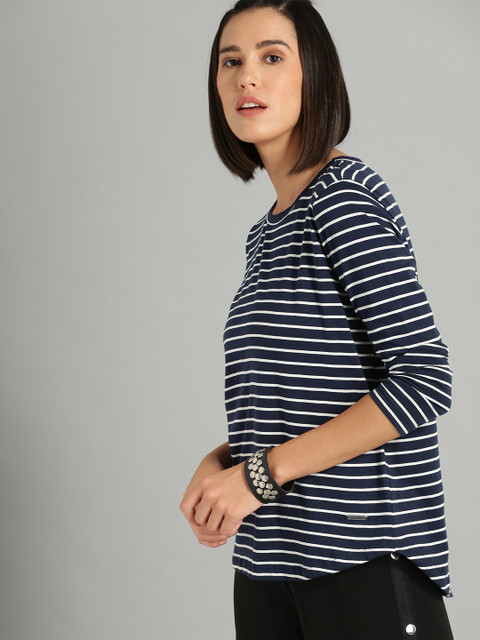 

Roadster Women Navy Blue Striped Top