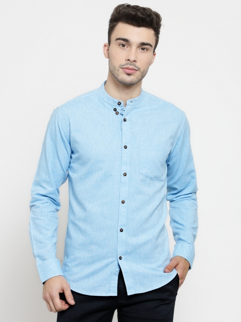 

Monteil & Munero Men Blue Slim Fit Solid Linen Casual Shirt