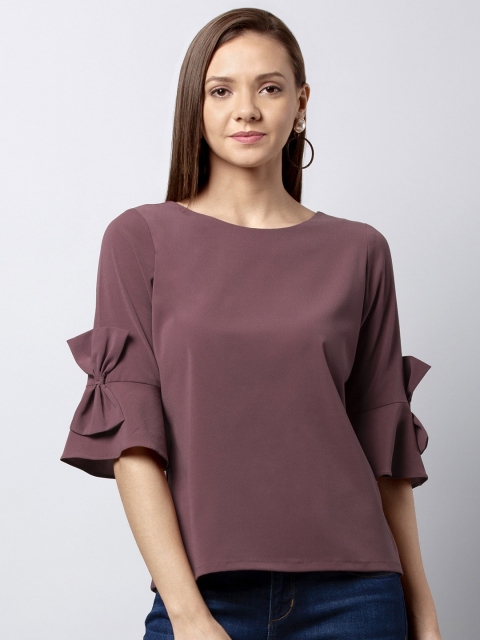 

FabAlley Women Pink Solid Bell Sleeves Top