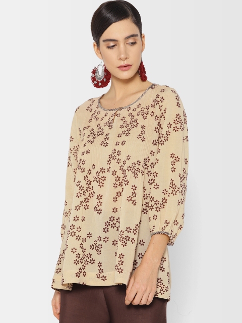 

Fabindia Women Beige & Brown Handblock Print A-Line Top