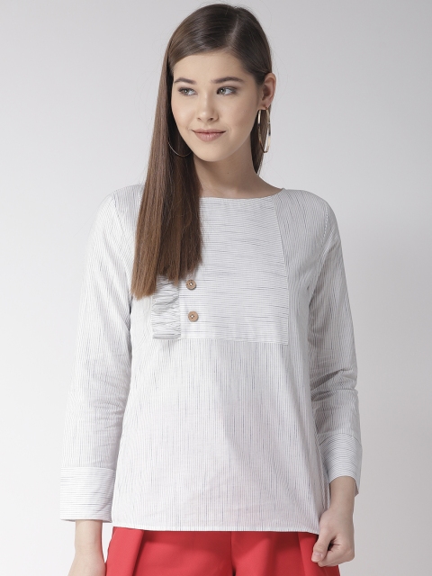 

MISH Women White & Blue Striped Top