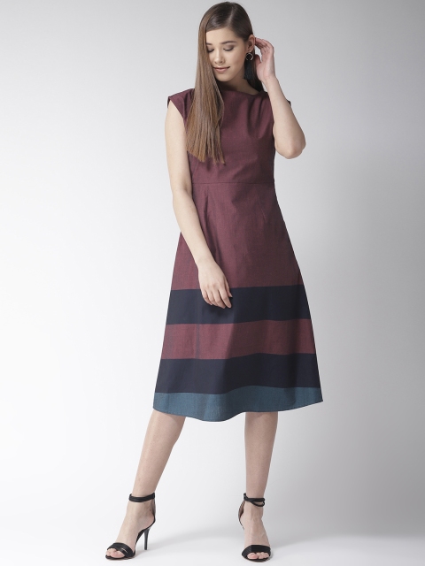 

MISH Women Maroon & Navy Blue Solid A-Line Dress