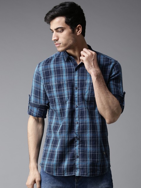 

DENNISON Men Blue Slim Fit Checked Casual Shirt