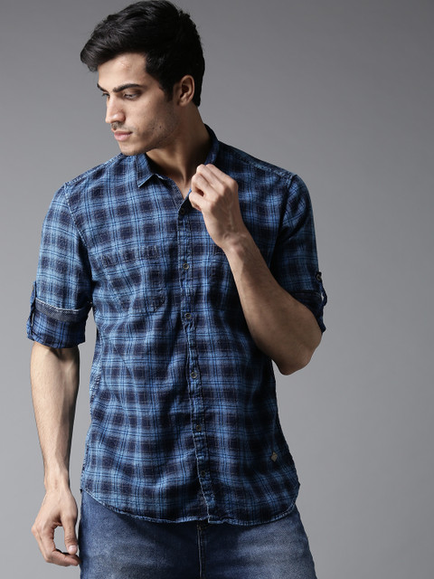 

DENNISON Men Blue Slim Fit Checked Casual Shirt