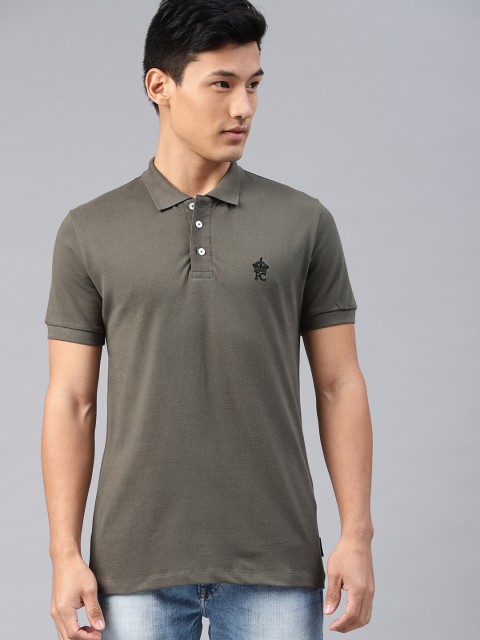

French Connection Men Grey Solid Polo Collar T-shirt, Green