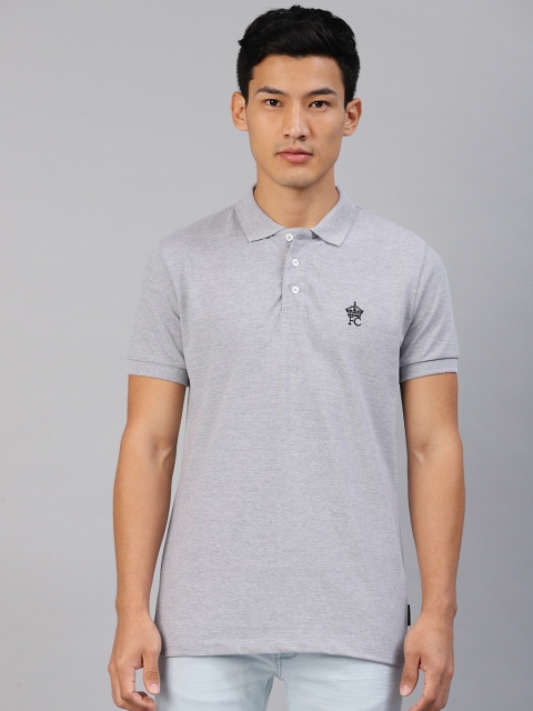 

French Connection Men Grey Melange Solid Polo Collar T-shirt