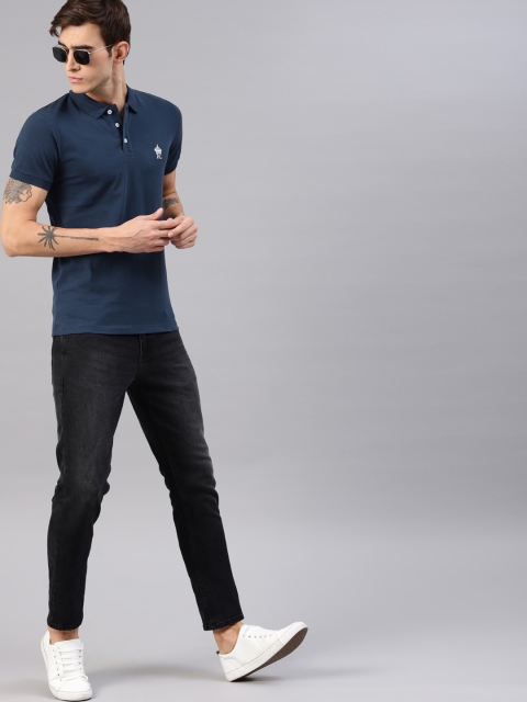 

French Connection Men Navy Blue Solid Polo Collar T-shirt