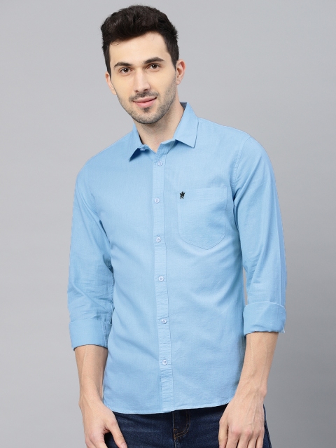 

French Connection Men Blue Slim Fit Solid Casual Shirt