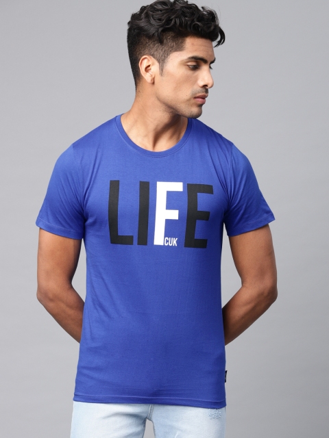 

French Connection Men Blue Printed Round Neck T-shirt