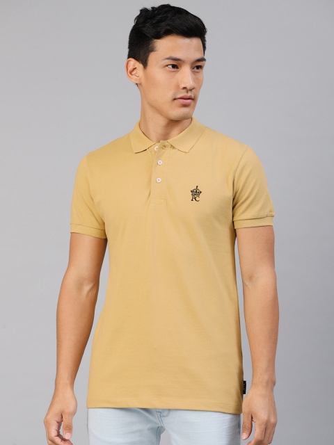 

French Connection Men Khaki Brown Solid Polo Collar T-shirt