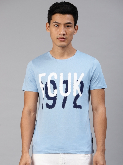 

French Connection Men Blue Printed Round Neck T-shirt
