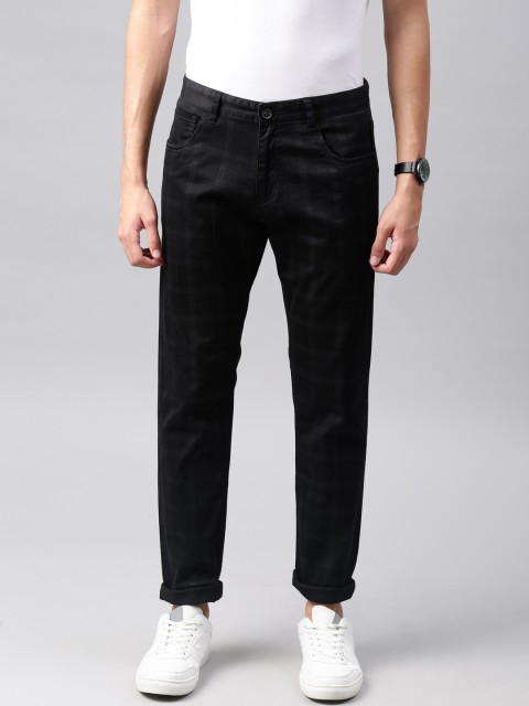 

French Connection Men Navy Blue Slim Fit Checked Trousers