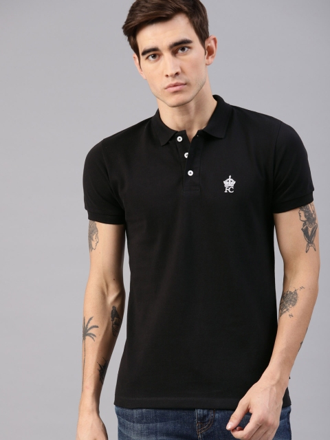 

French Connection Men Black Solid Polo Collar T-shirt