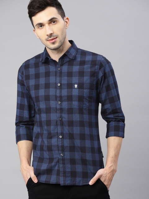 

French Connection Men Navy Blue Slim Fit Checked Casual Shirt