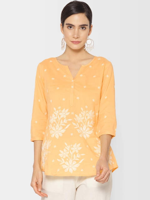 

Fabindia Women Yellow Chikankari Embroidered A-Line Kurti