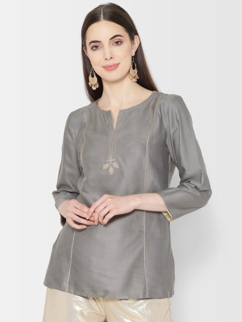 

Fabindia Women Grey Solid Kurti