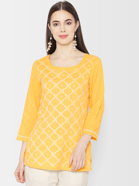

Fabindia Yellow Chikankari Embroidered Tunic