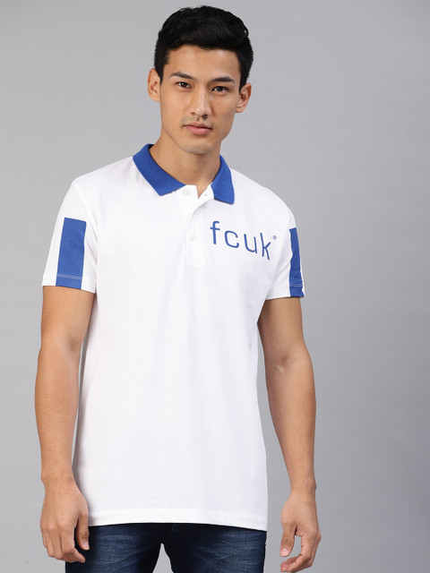 

French Connection Men White Solid Polo Collar T-shirt